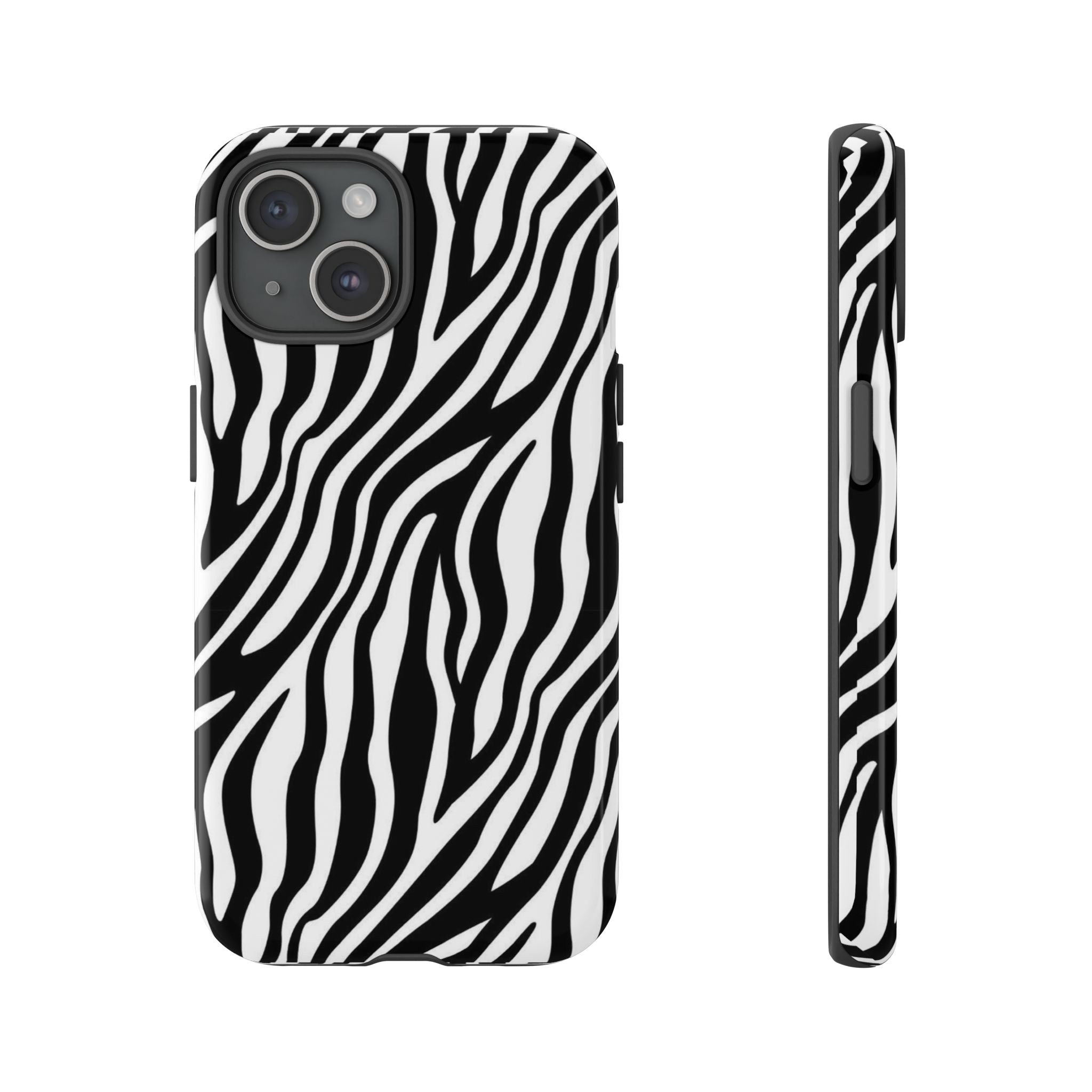 Zebra Print Tough Phone Case — Black & White Animal Stripe Protective Cover