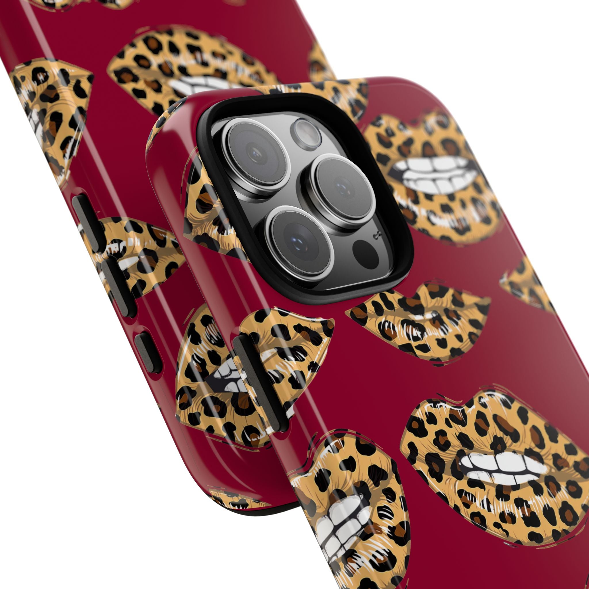 Phone Case — Leopard Lips Pattern on Burgundy