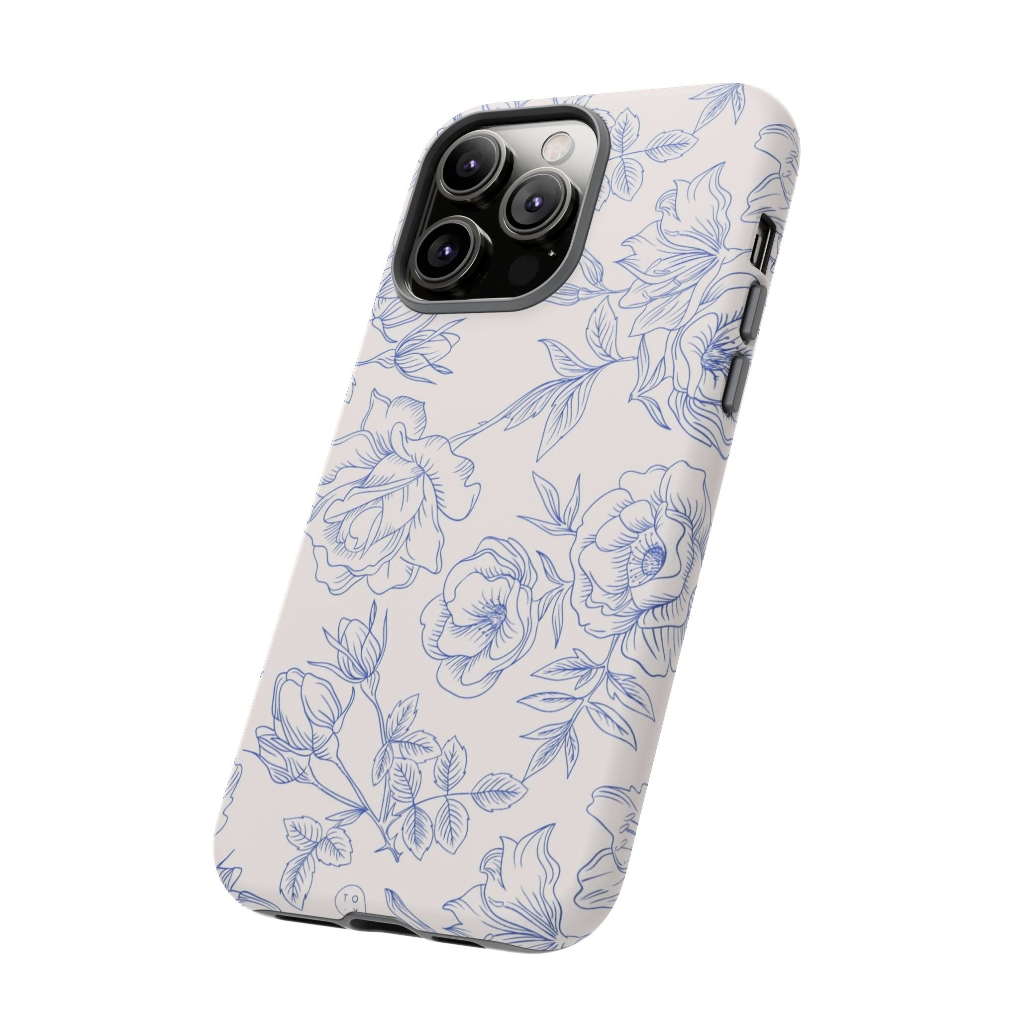 Phone Case — Blue Floral Sketch Tough Protective Case
