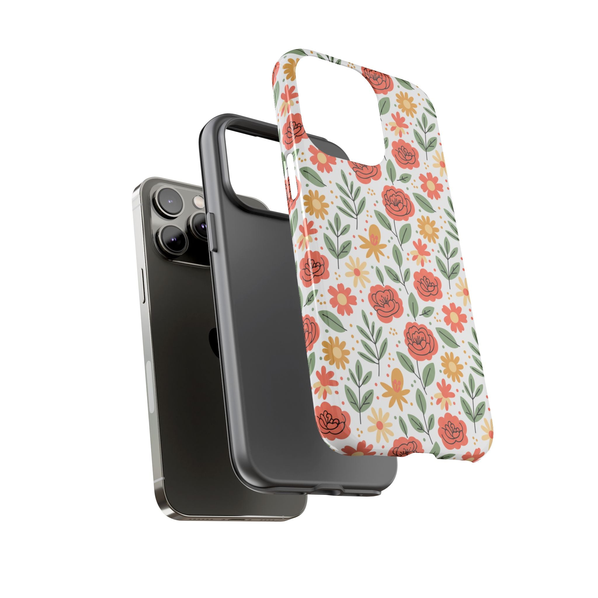 Floral Rose Pattern Tough Phone Case — Durable Garden-Inspired Protection