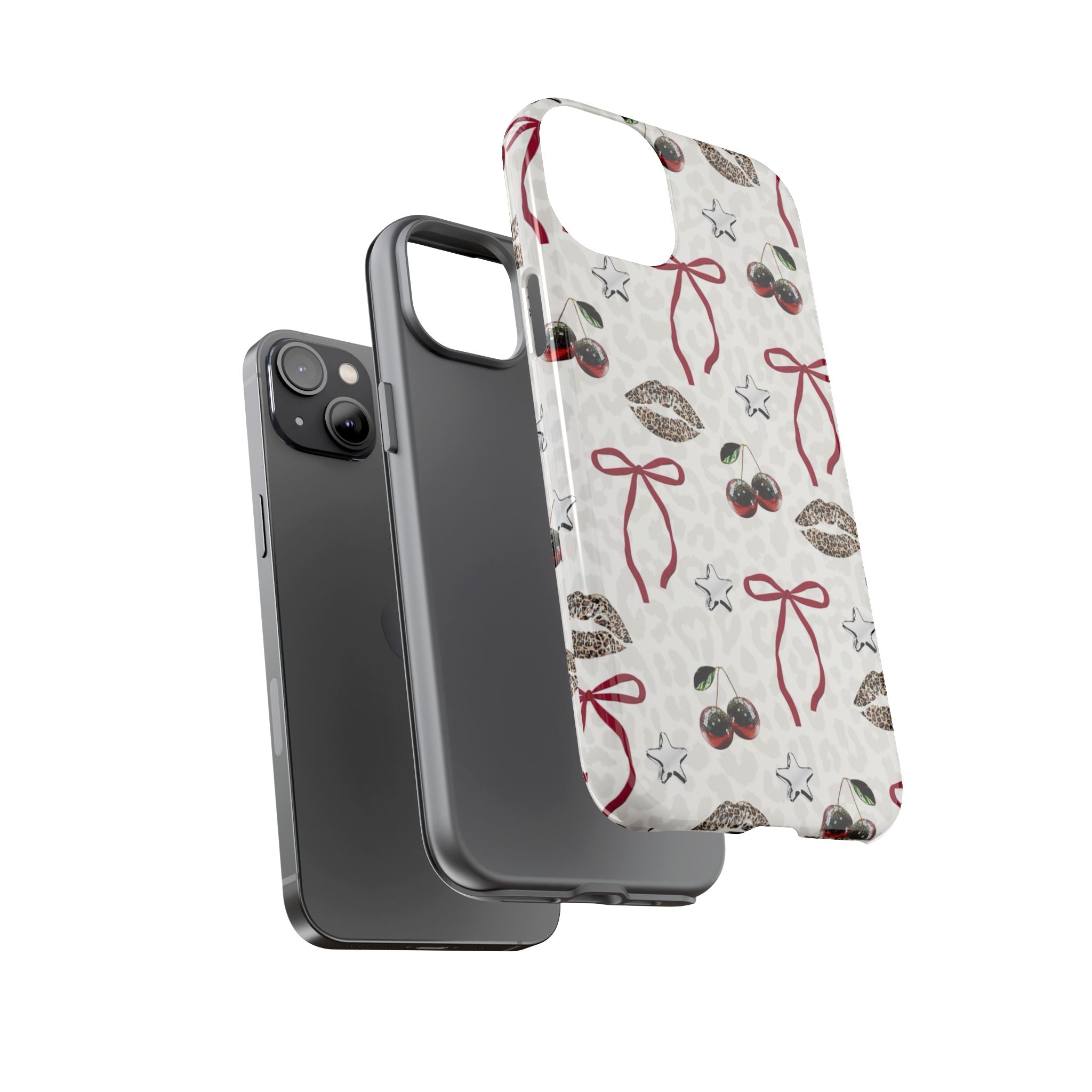 Cherry Bow Phone Case — Retro Cherry & Lips Pattern iPhone Cover