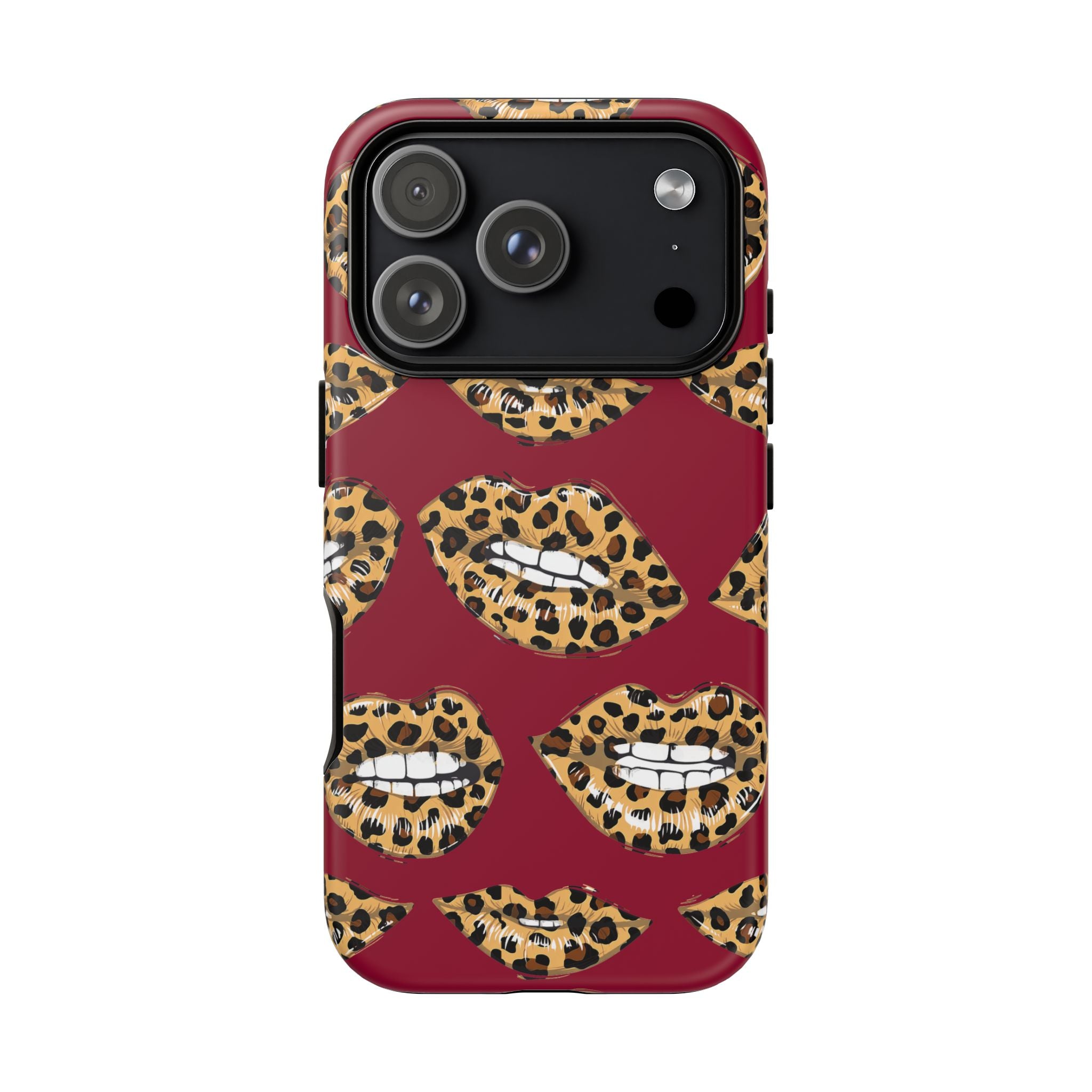 Phone Case — Leopard Lips Pattern on Burgundy
