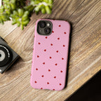 Pink Heart Pattern Tough Phone Case — Cute Red Hearts Protective Phone Cover (Valentine’s Day Gift)