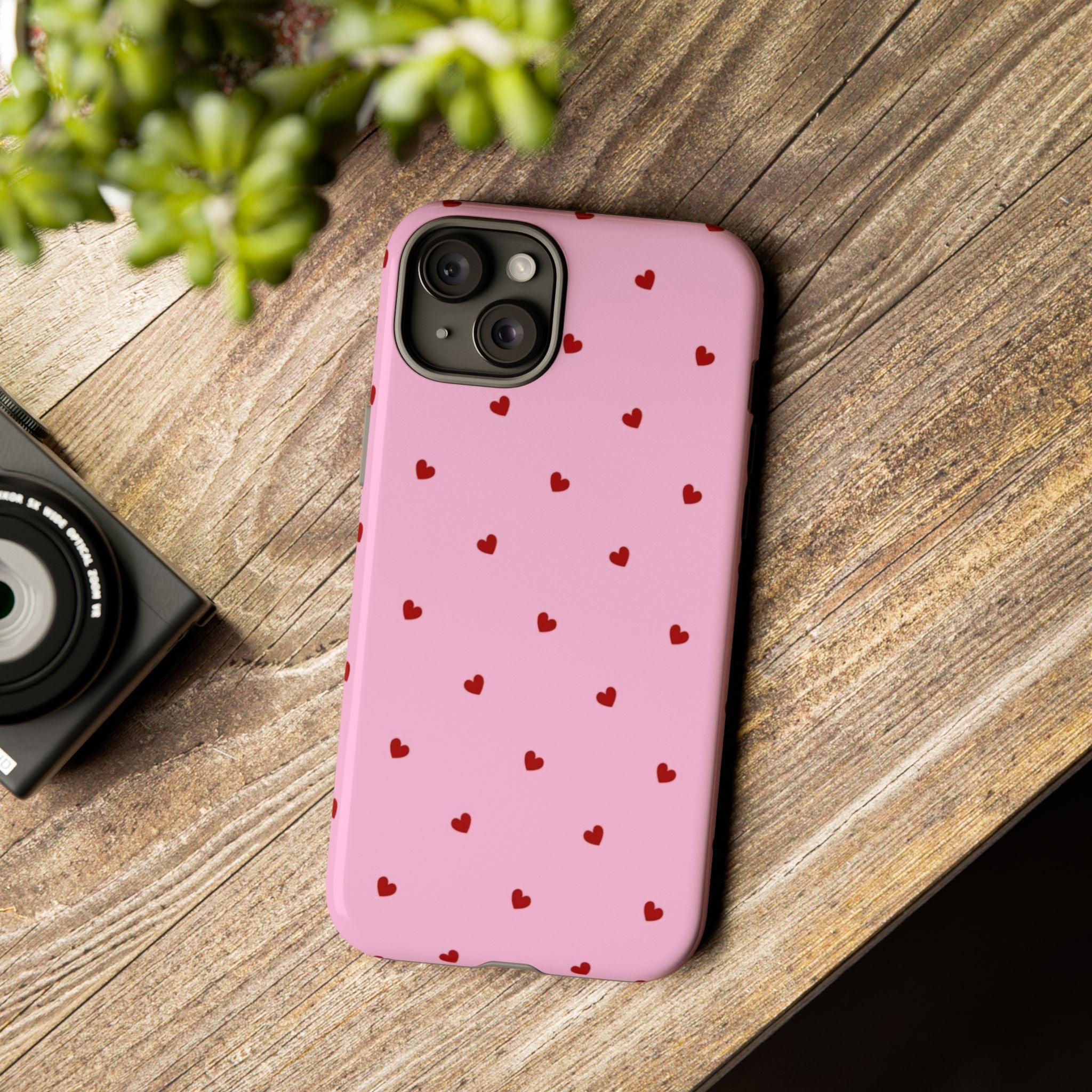 Pink Heart Pattern Tough Phone Case — Cute Red Hearts Protective Phone Cover (Valentine’s Day Gift)