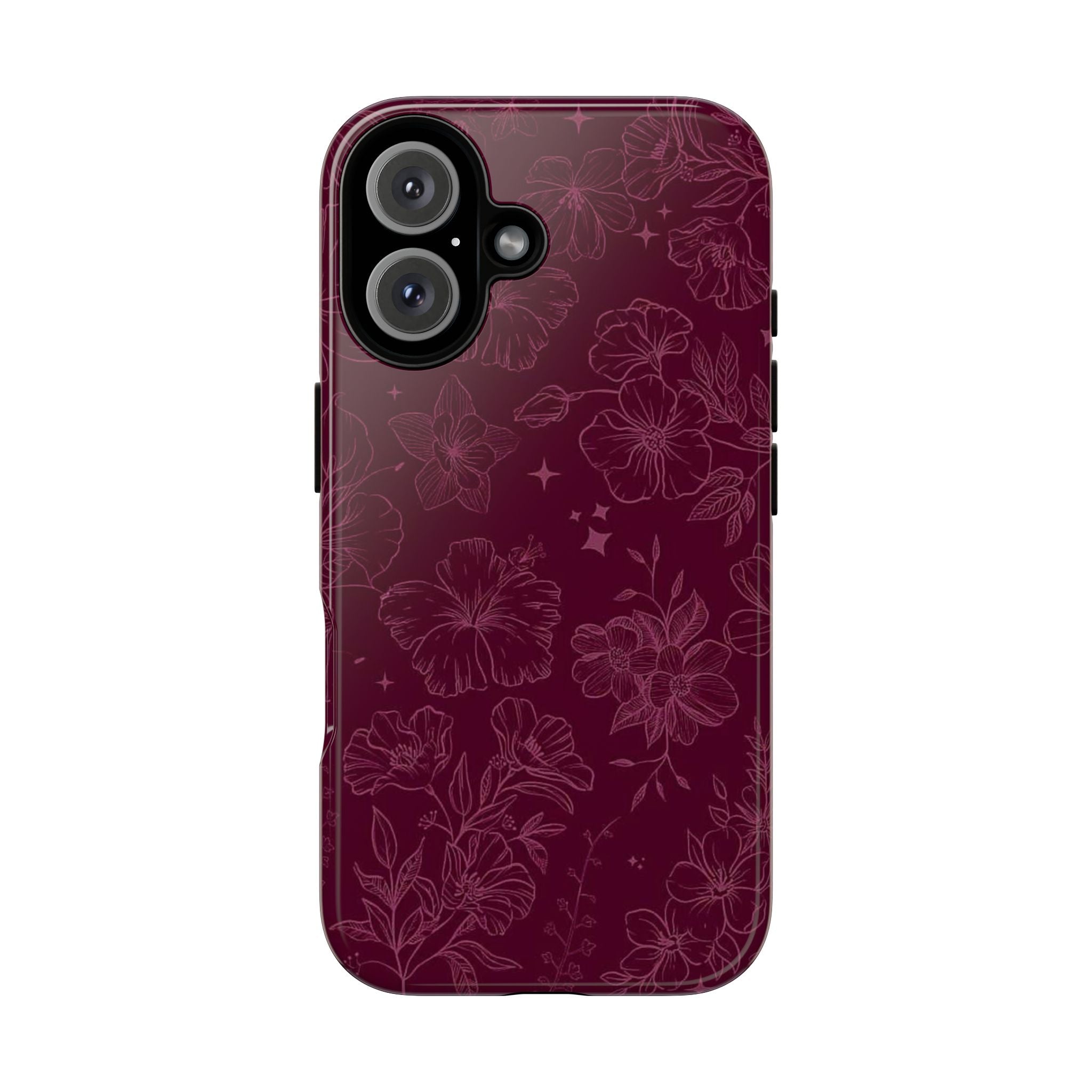 Burgundy Floral Tough Phone Case — Protective Hibiscus Pattern