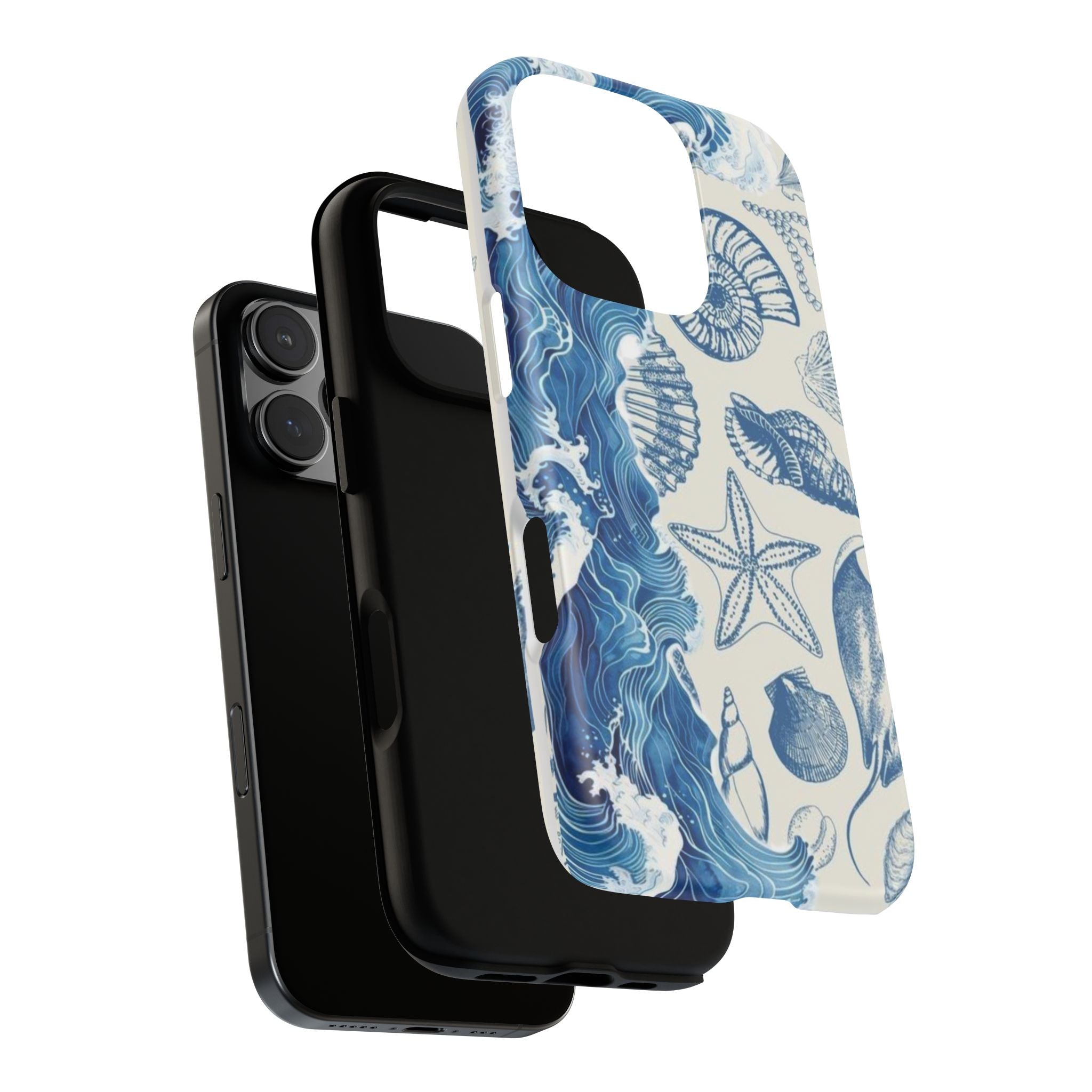 Ocean Shells Tough Phone Case — Blue Nautical Seashell iPhone Cover