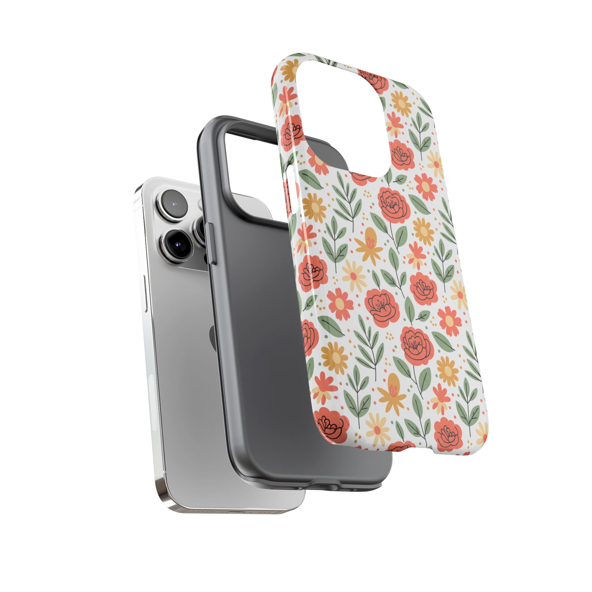 Floral Rose Pattern Tough Phone Case — Durable Garden-Inspired Protection