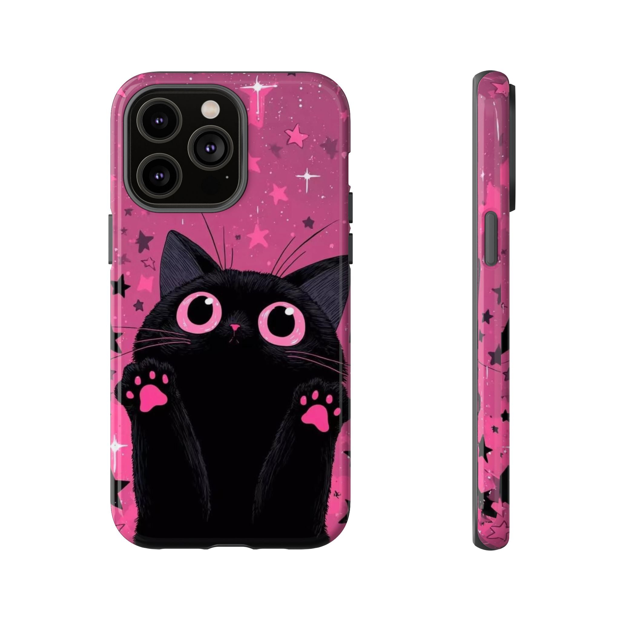 Cat Paw Pink Galaxy Phone Case — Cute Black Kitten iPhone Cover