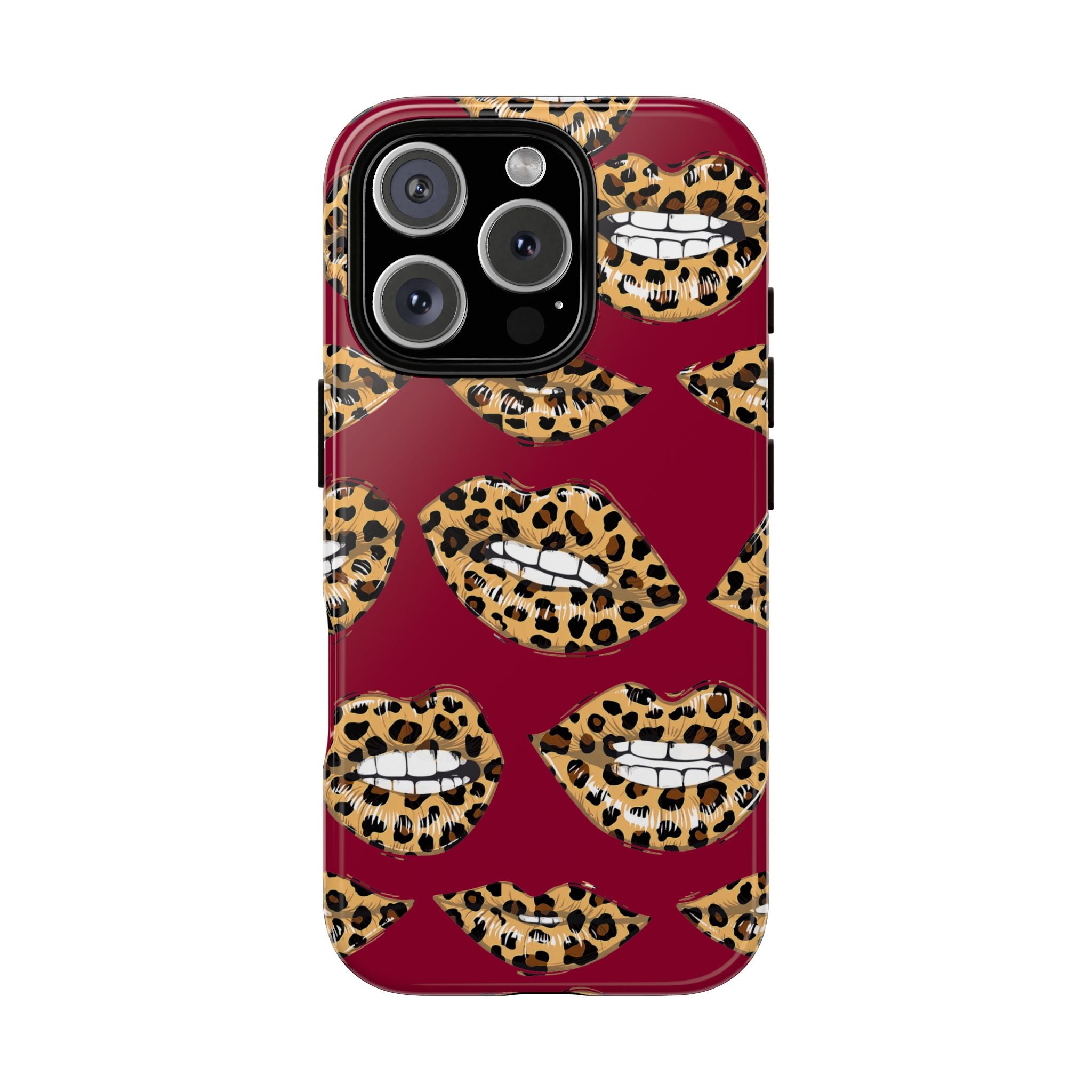 Phone Case — Leopard Lips Pattern on Burgundy