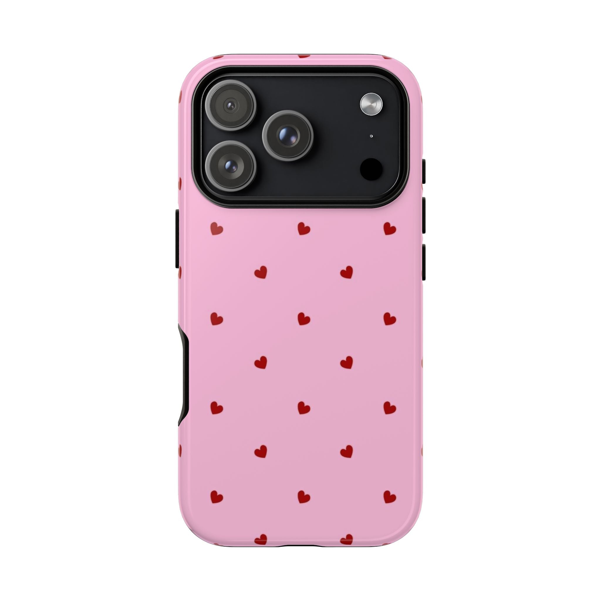 Pink Heart Pattern Tough Phone Case — Cute Red Hearts Protective Phone Cover (Valentine’s Day Gift)