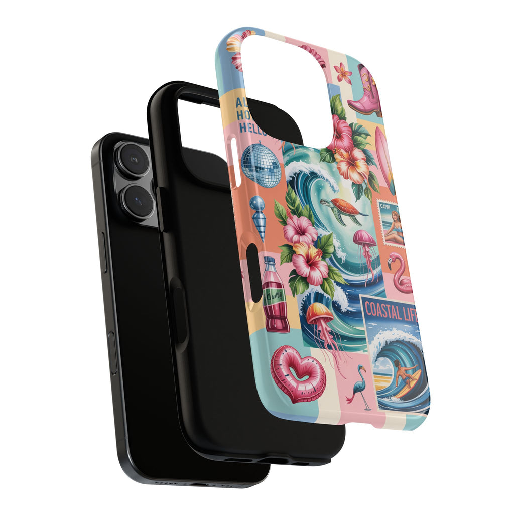 Coastal Collage Phone Case — Retro Beach Surf Floral Design