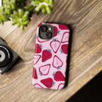 Strawberry Pattern Tough Phone Case — Pink Fruit Protective Cover