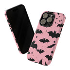 Pink Bat Pattern Tough Phone Case — Cute Halloween Bat Wings Design