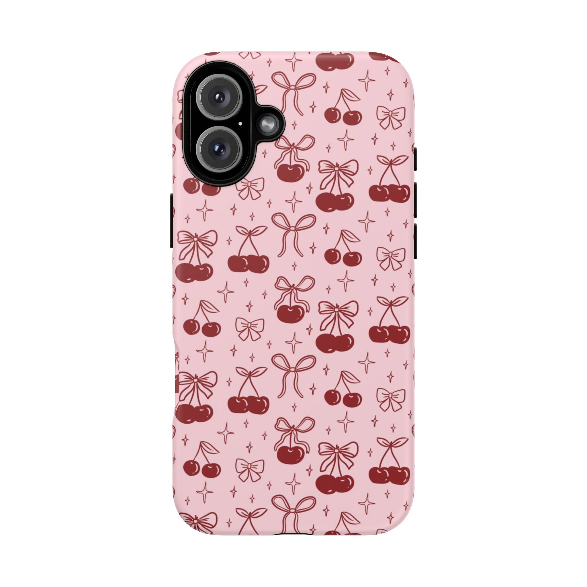 Cherry Pattern Phone Case — Cute Pink Cherries with Bows Durable Tough Case