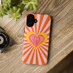 Retro Heart Phone Case — Vibrant Orange Sunburst Tough Case
