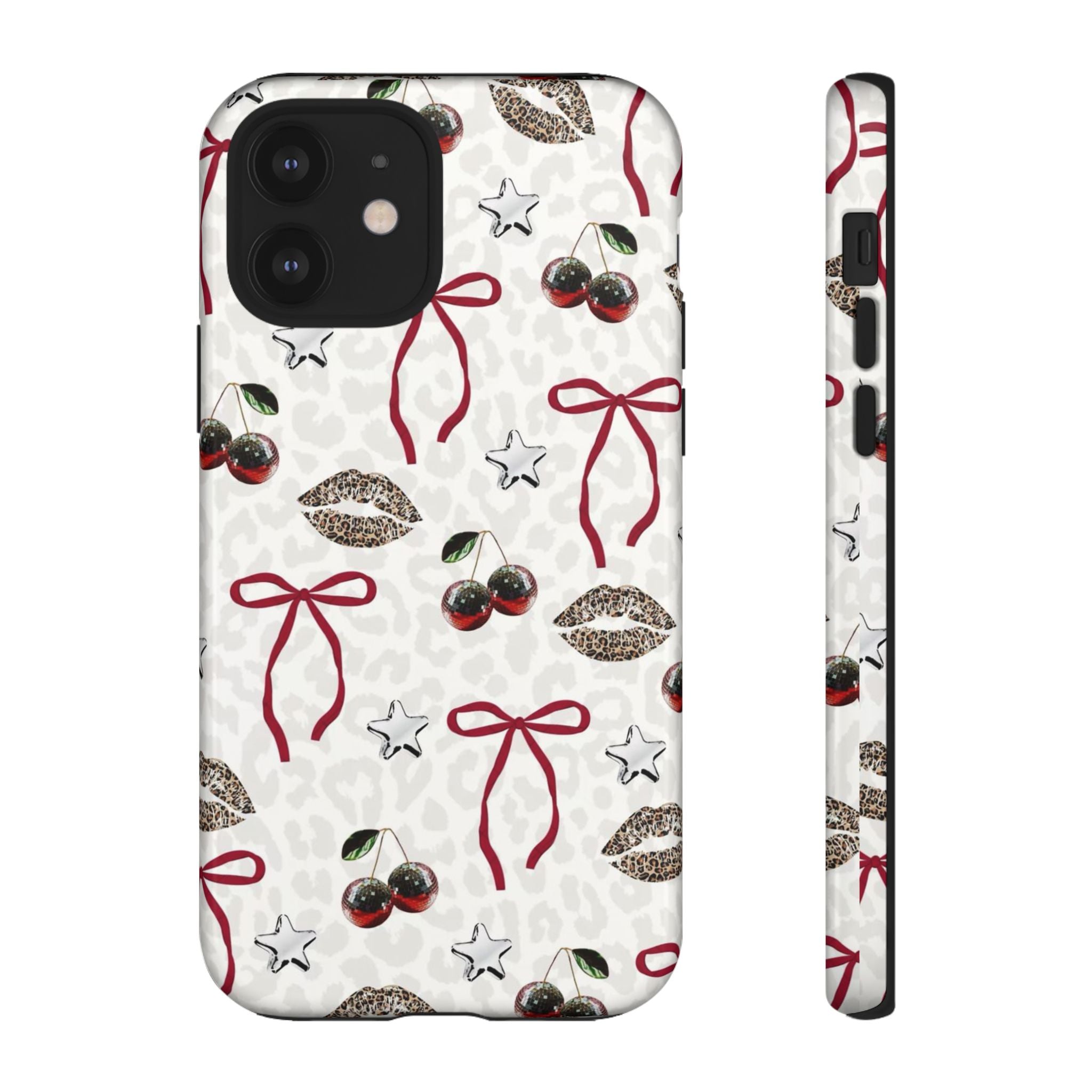 Cherry Bow Phone Case — Retro Cherry & Lips Pattern iPhone Cover