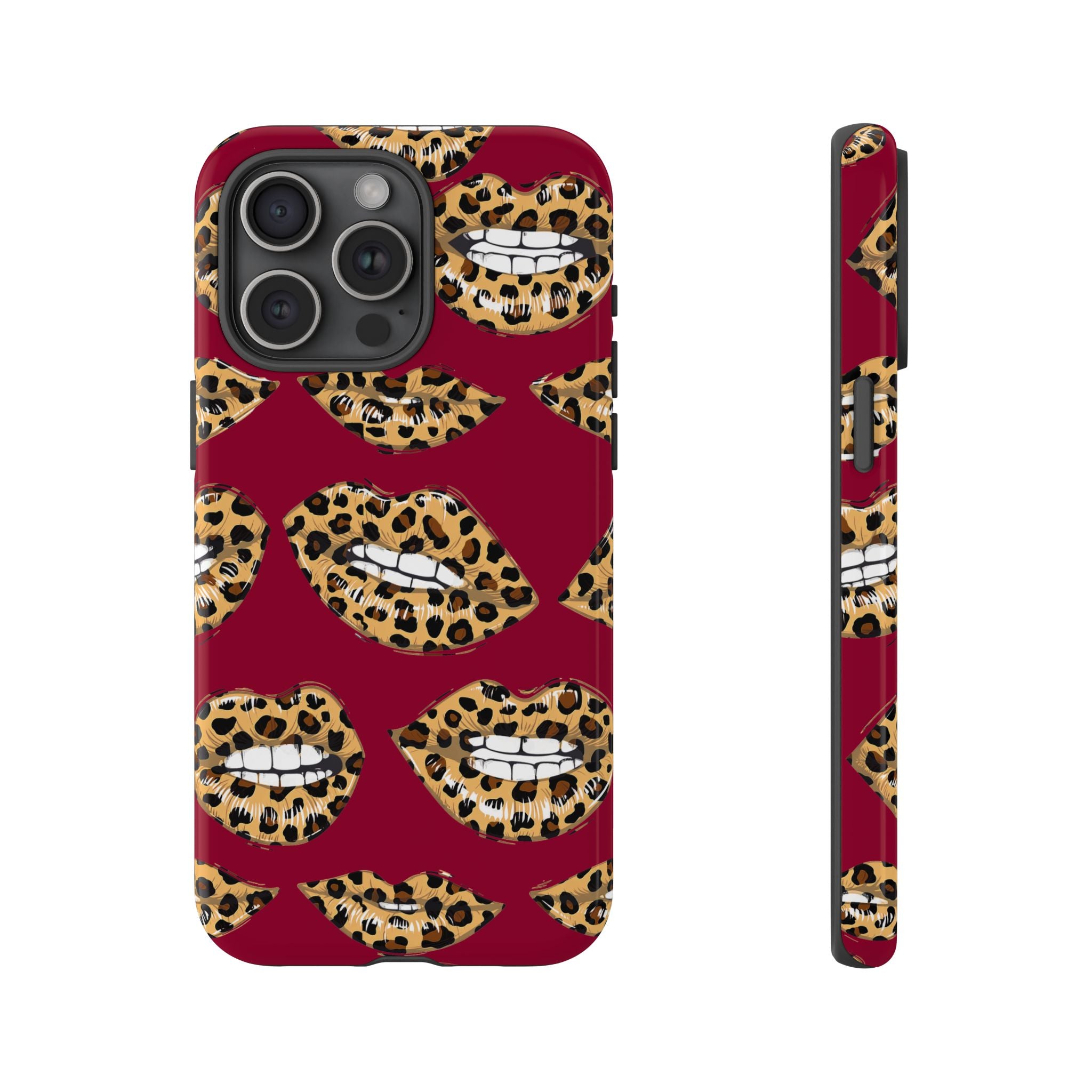 Phone Case — Leopard Lips Pattern on Burgundy