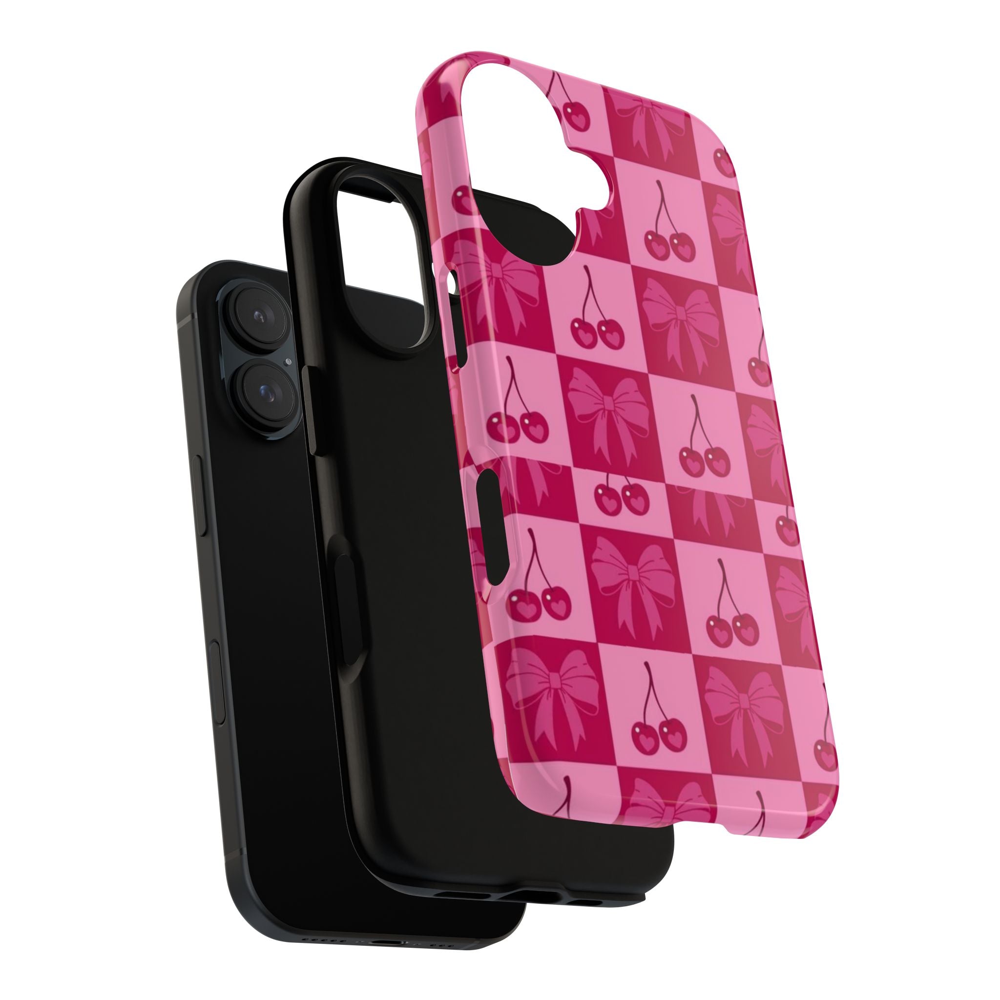 Cherry Checker Tough Phone Case — Pink Retro Bow Pattern