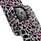 Phone Case — Black & White Cow Print with Pink Hand-Drawn Hearts