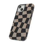 Wavy Checkerboard Phone Case — Retro Black & Beige Pattern, Durable Protective Cover