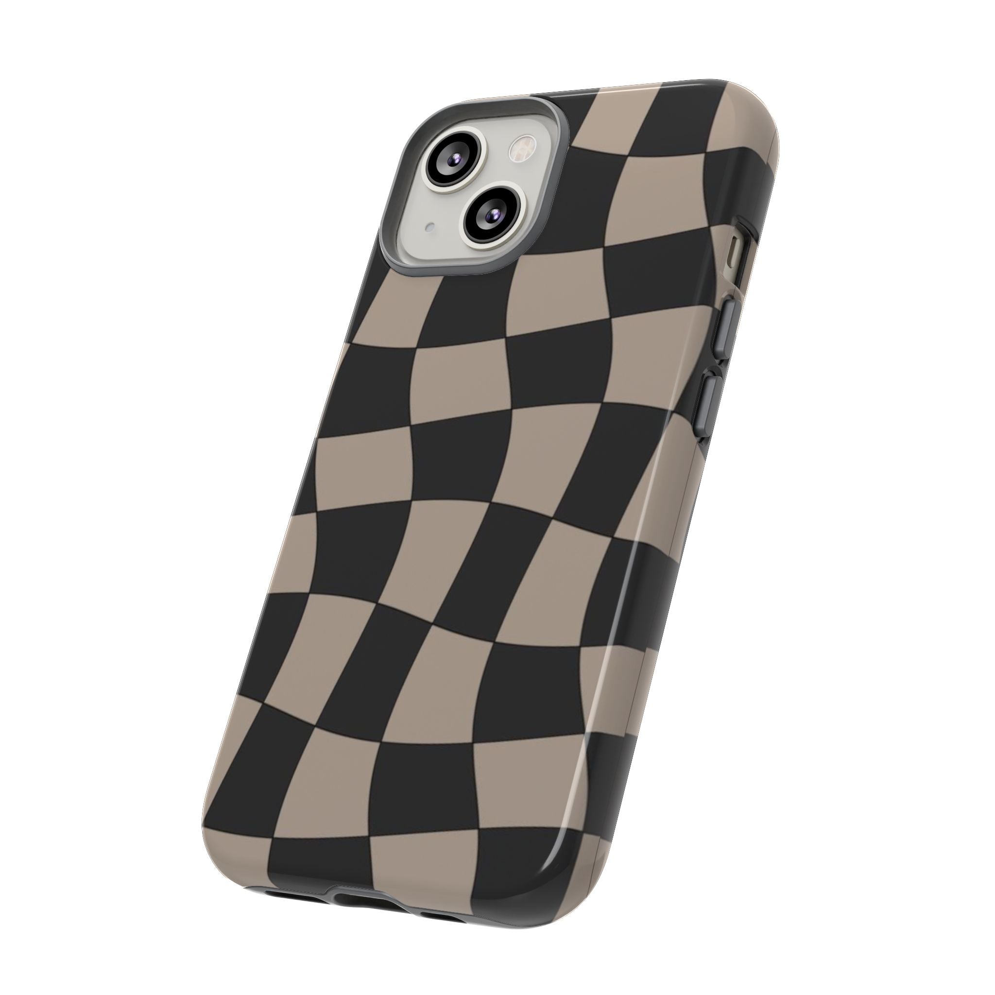 Wavy Checkerboard Phone Case — Retro Black & Beige Pattern, Durable Protective Cover