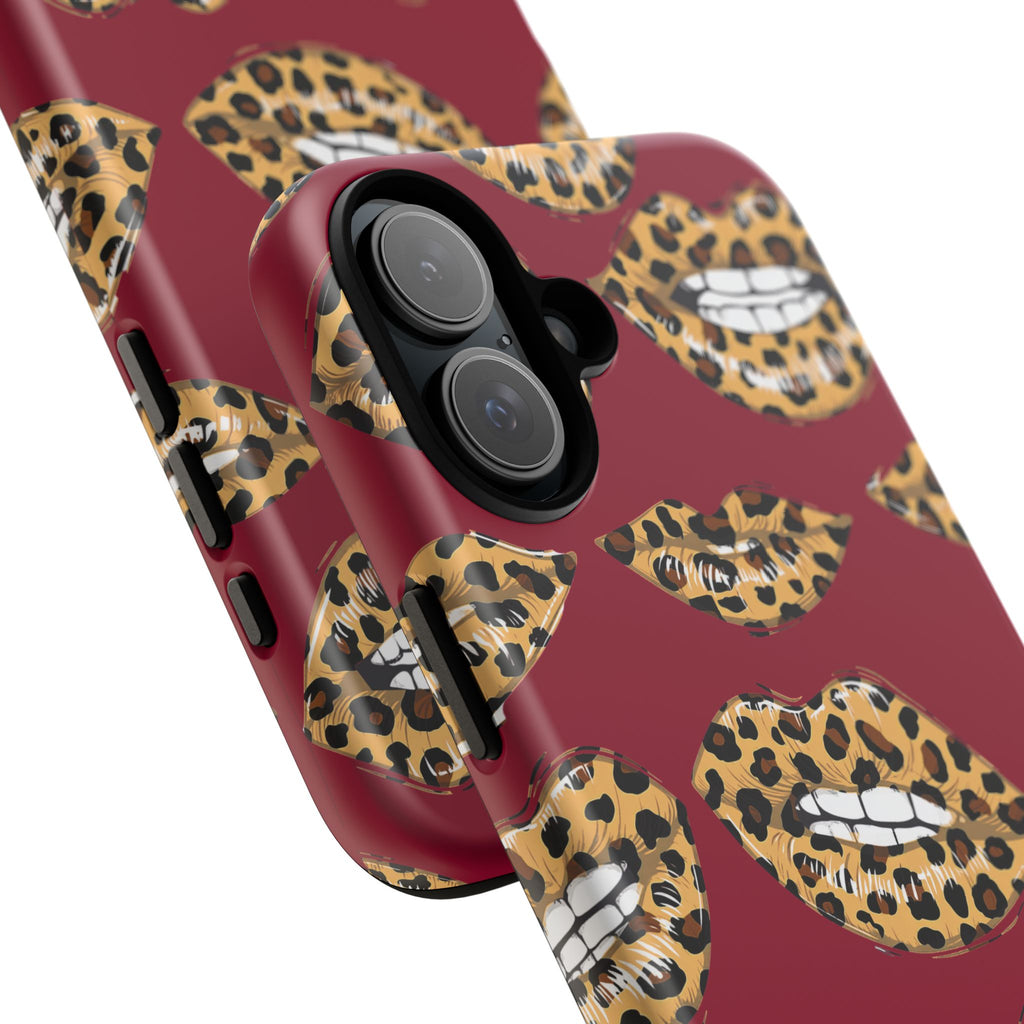 Phone Case — Leopard Lips Pattern on Burgundy