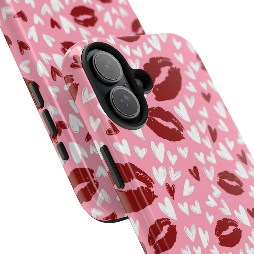 Pink Kiss Hearts Tough Phone Case — Cute Valentine Protective Phone Cover