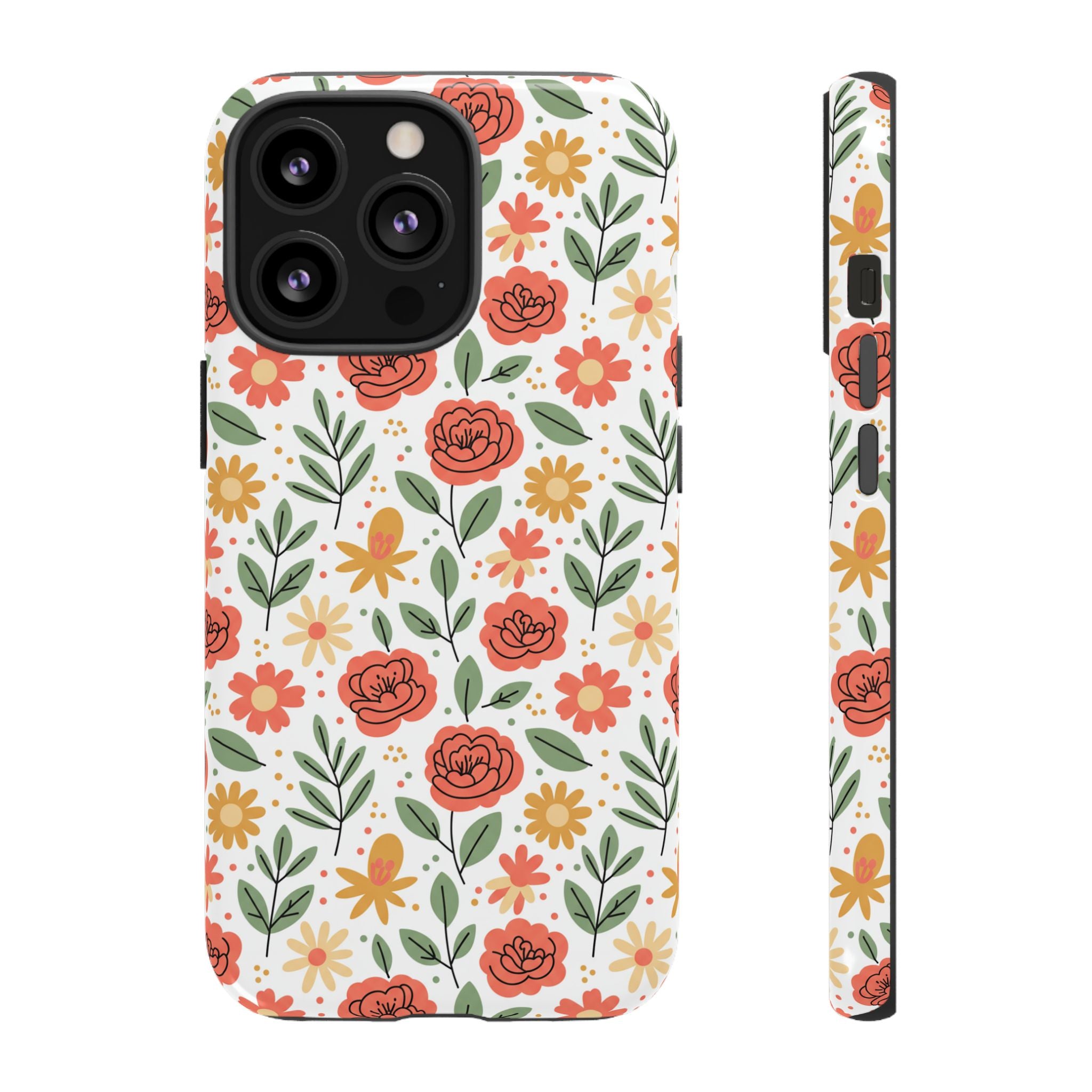 Floral Rose Pattern Tough Phone Case — Durable Garden-Inspired Protection