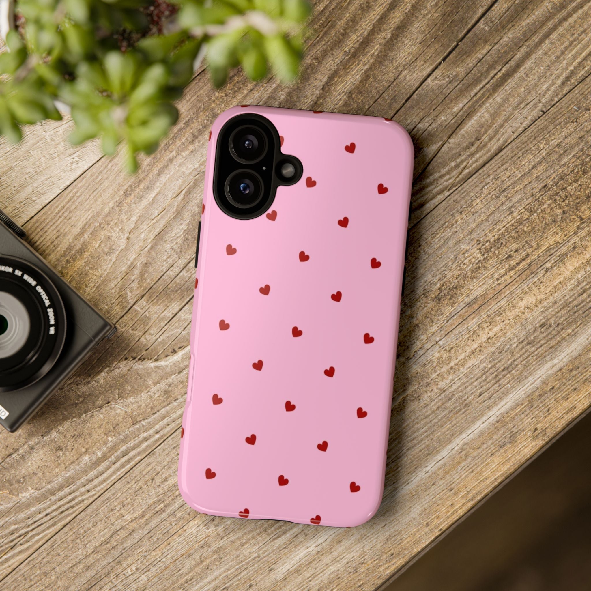 Pink Heart Pattern Tough Phone Case — Cute Red Hearts Protective Phone Cover (Valentine’s Day Gift)