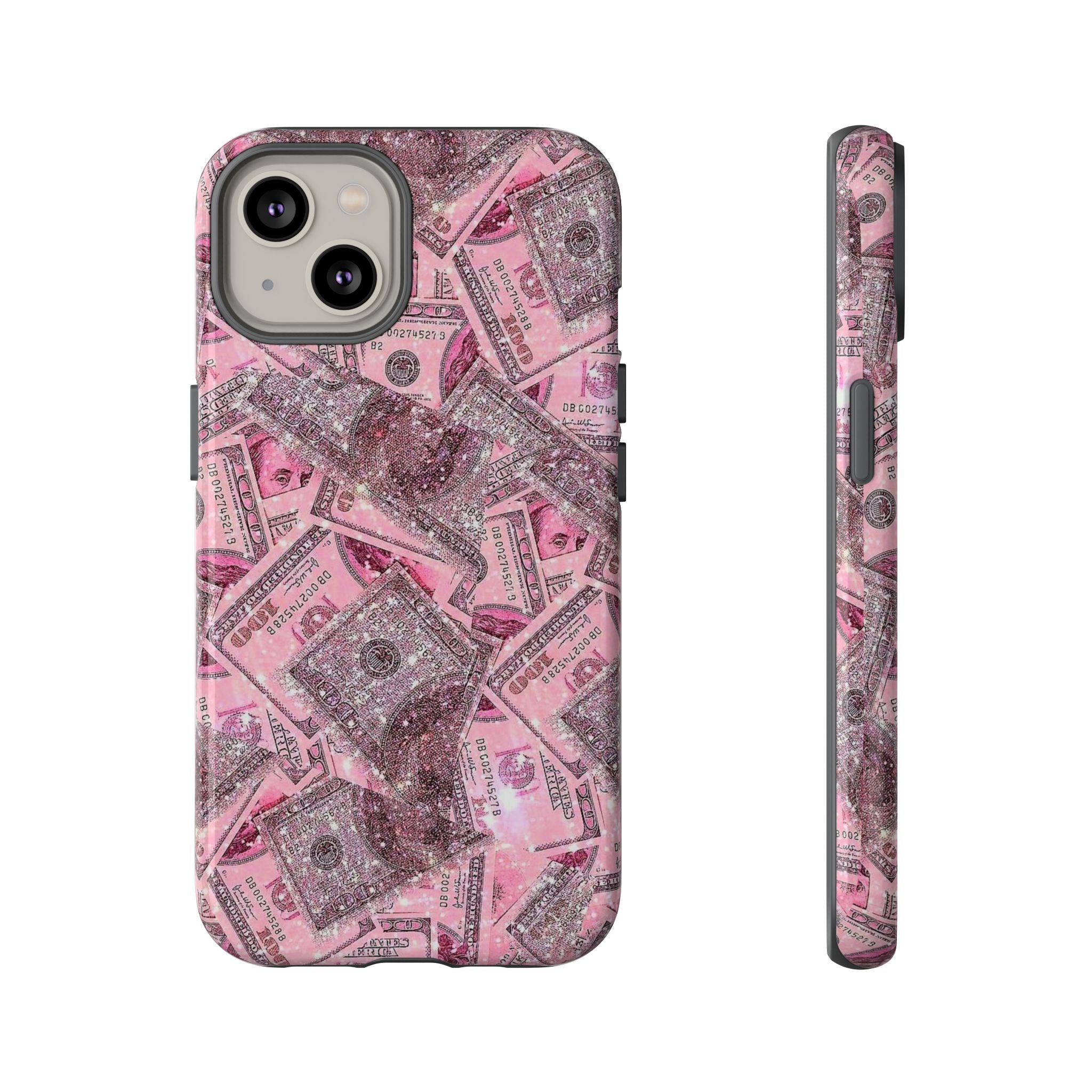 Pink Glitter Money Phone Case — Cash Pattern Protective Tough Case