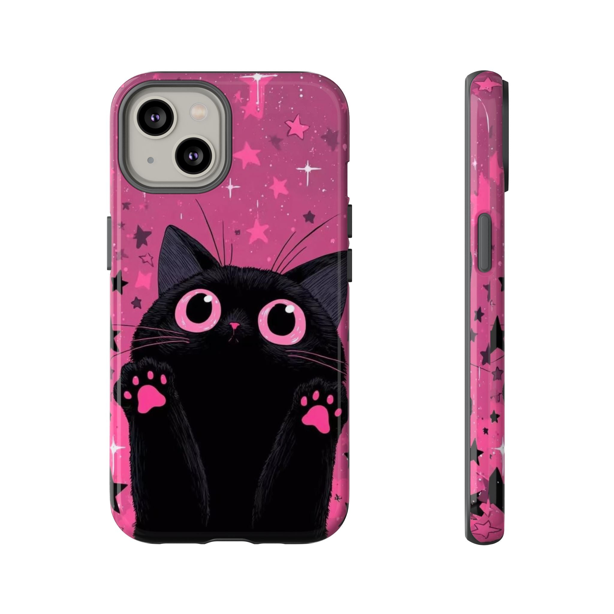 Cat Paw Pink Galaxy Phone Case — Cute Black Kitten iPhone Cover