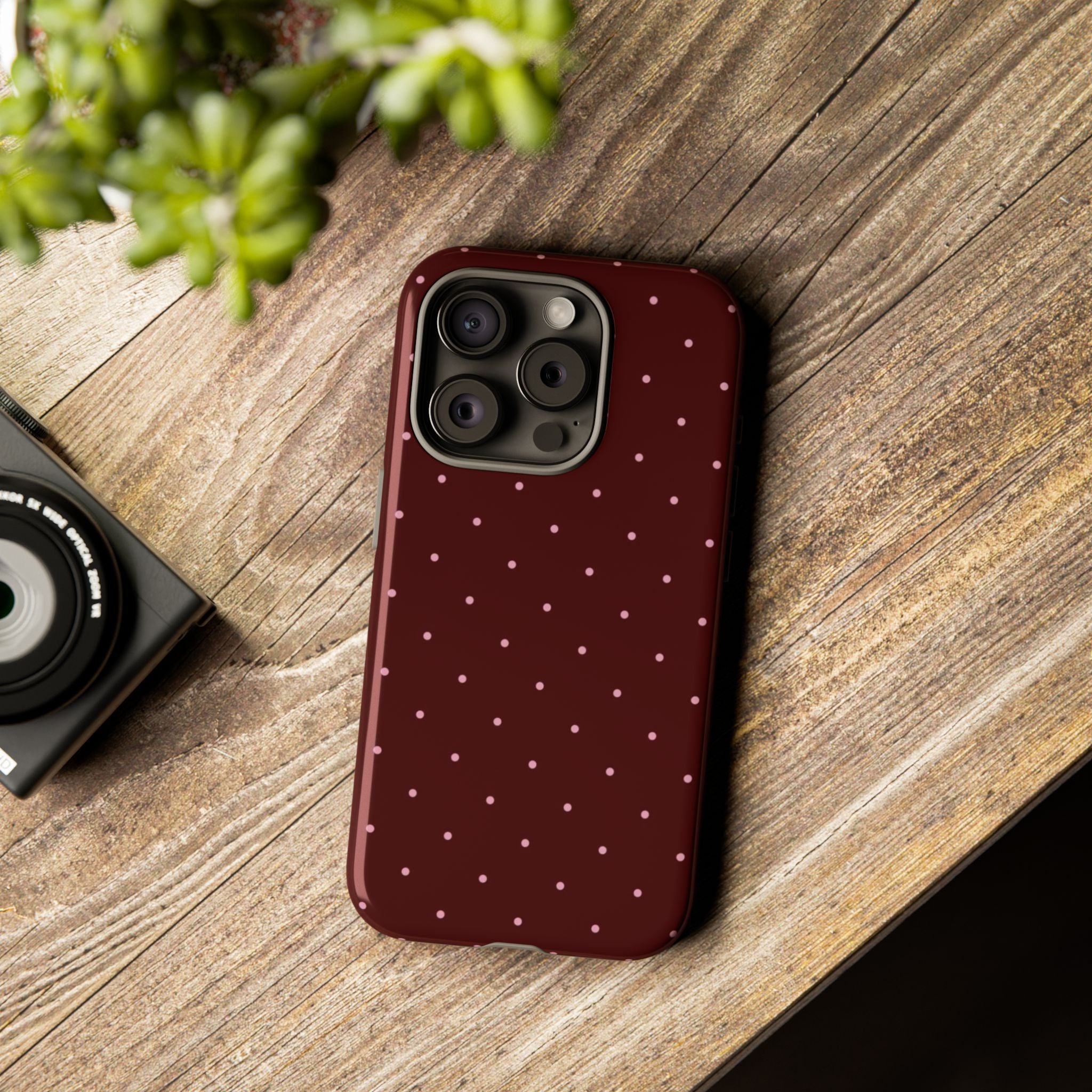 Maroon Polka Dot Tough Phone Case — Slim Protective iPhone Cover