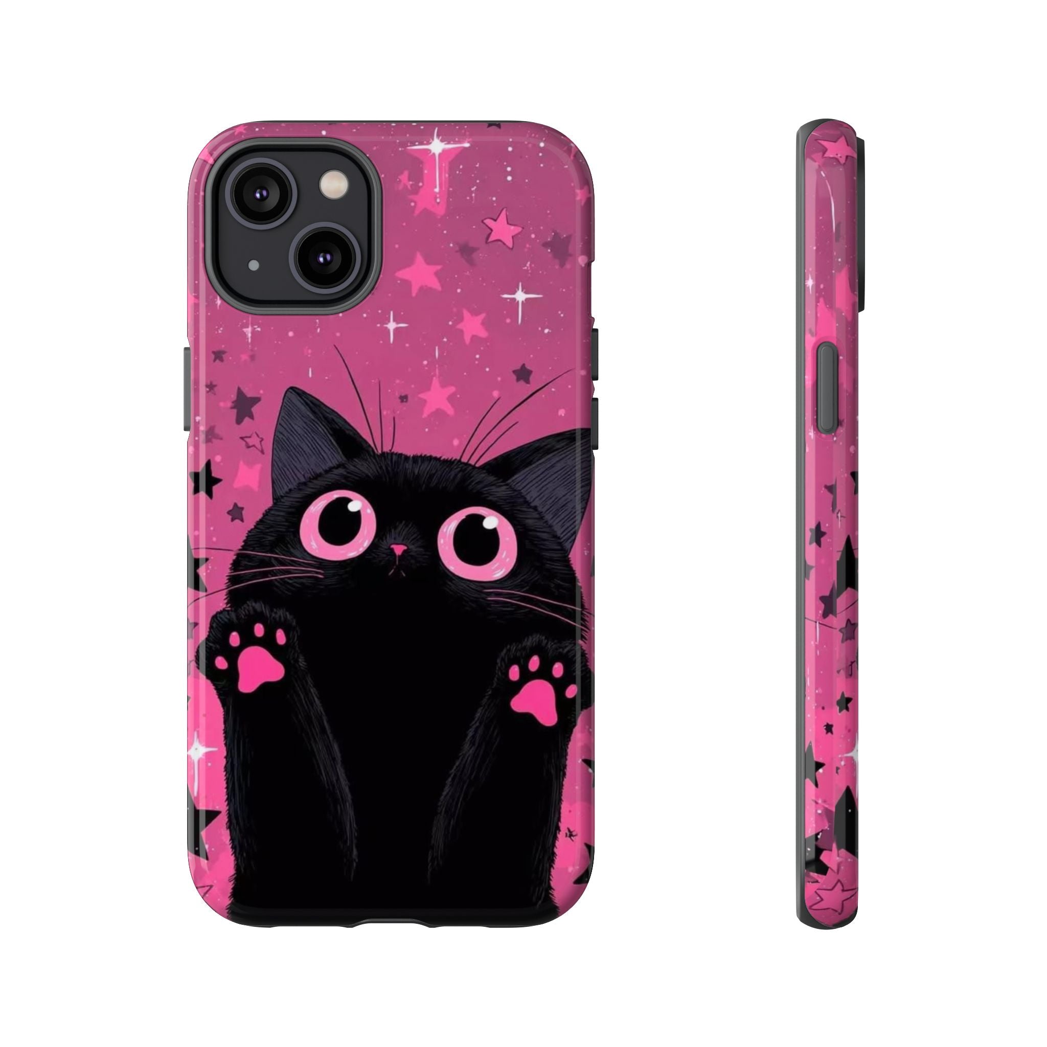 Cat Paw Pink Galaxy Phone Case — Cute Black Kitten iPhone Cover