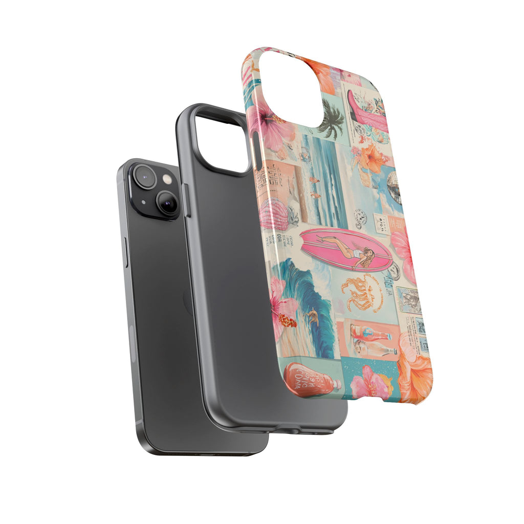 Tropical Surf Collage Phone Case — Vintage Hawaiian Floral & Surfboard Design