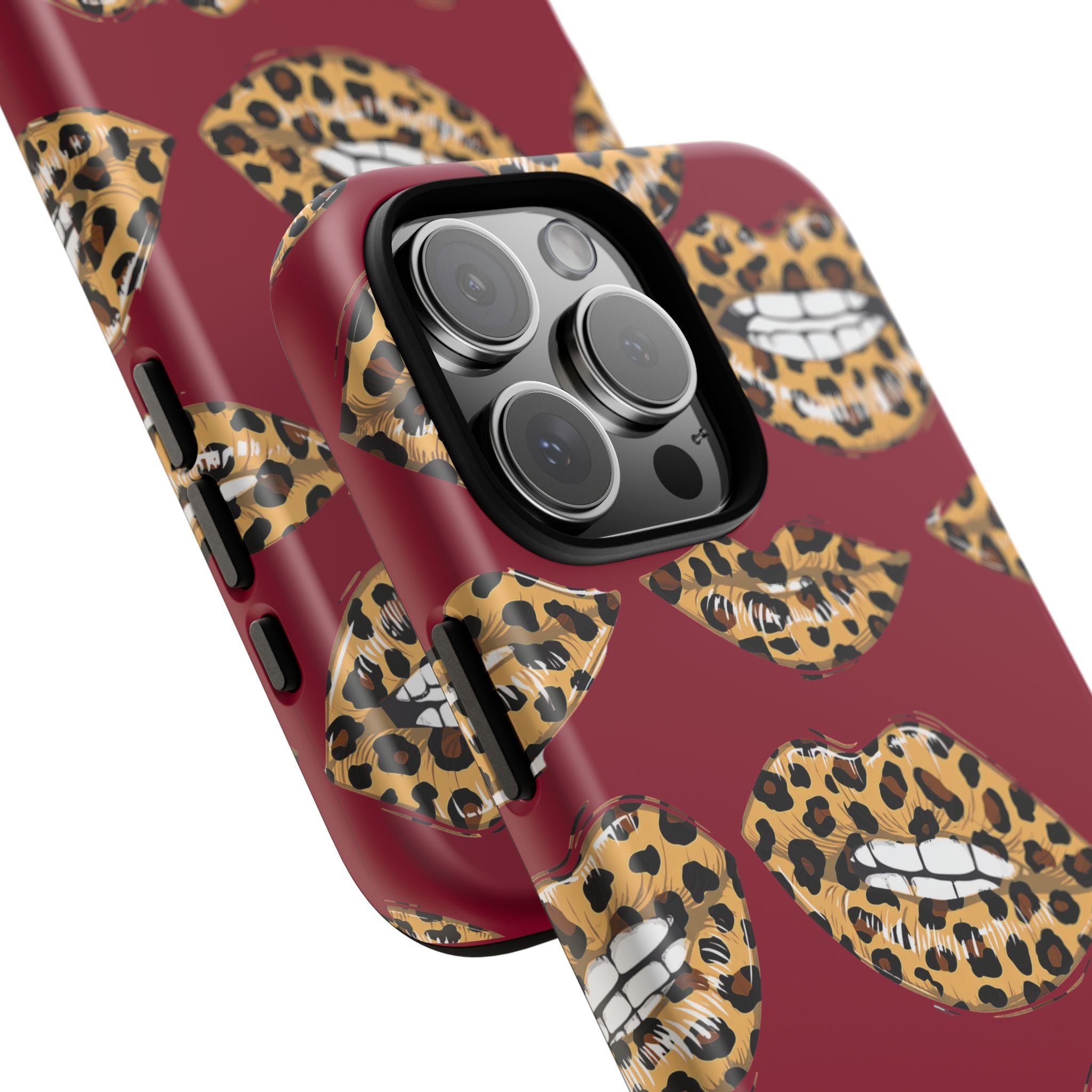 Phone Case — Leopard Lips Pattern on Burgundy