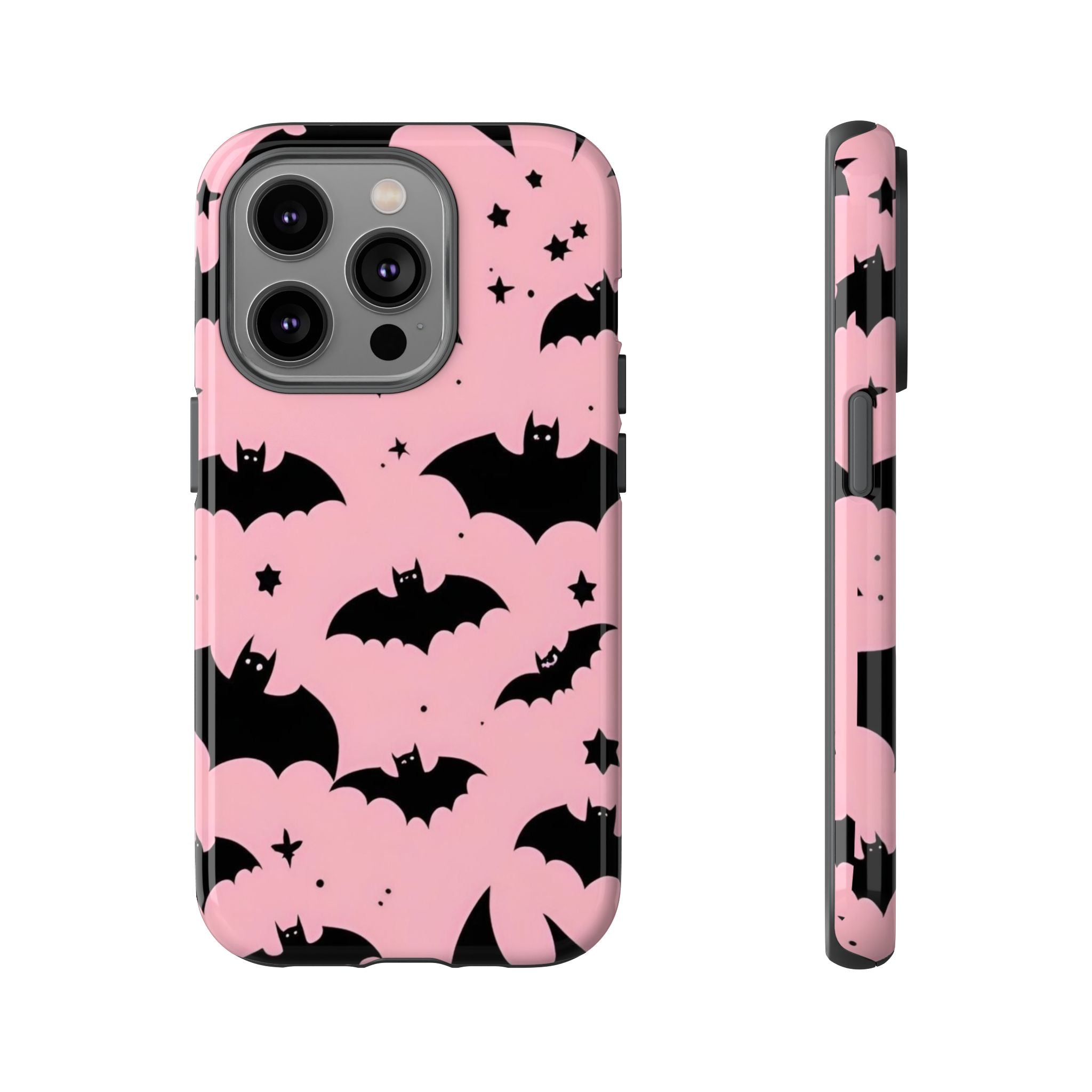 Pink Bat Pattern Tough Phone Case — Cute Halloween Bat Wings Design