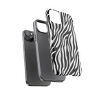 Zebra Print Tough Phone Case — Black & White Animal Stripe Protective Cover