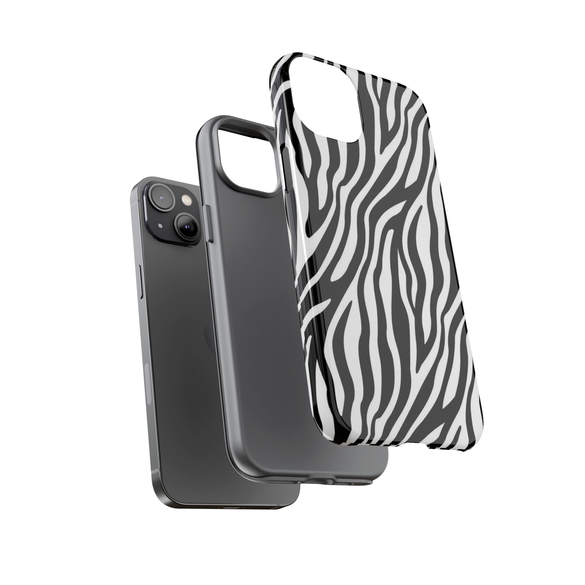 Zebra Print Tough Phone Case — Black & White Animal Stripe Protective Cover