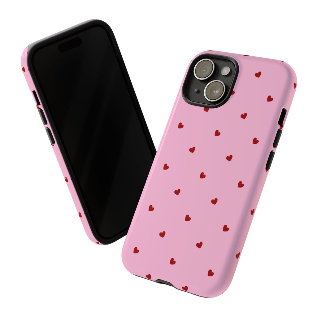 Pink Heart Pattern Tough Phone Case — Cute Red Hearts Protective Phone Cover (Valentine’s Day Gift)