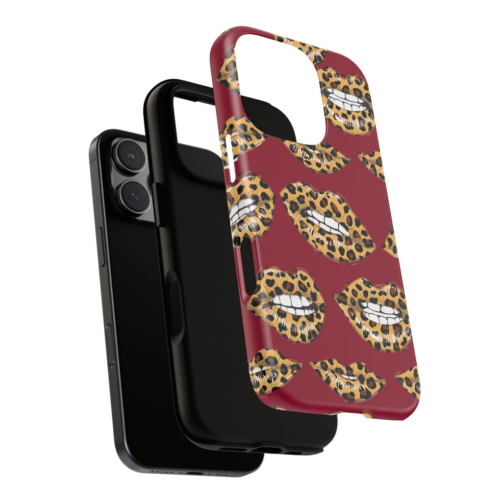 Phone Case — Leopard Lips Pattern on Burgundy