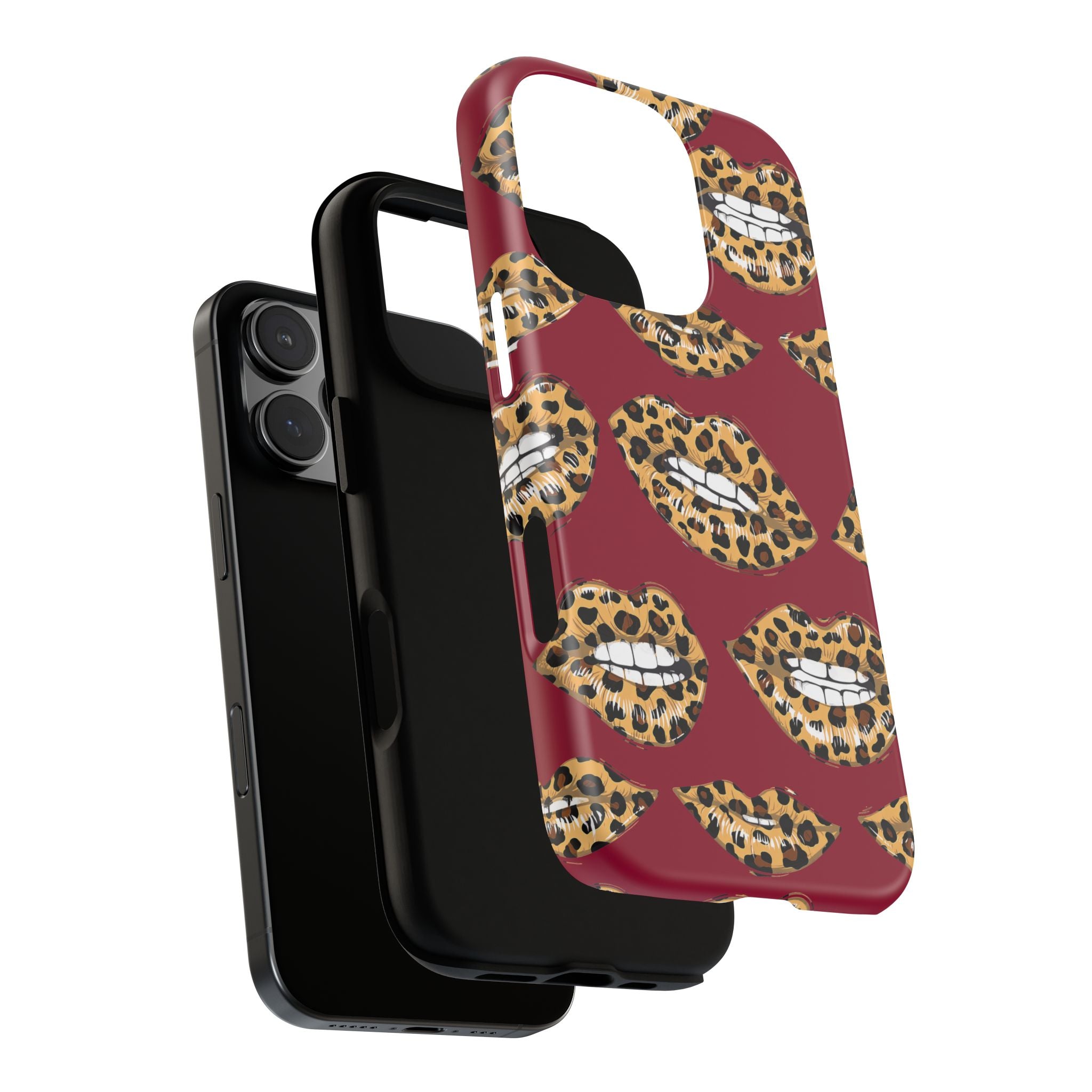 Phone Case — Leopard Lips Pattern on Burgundy