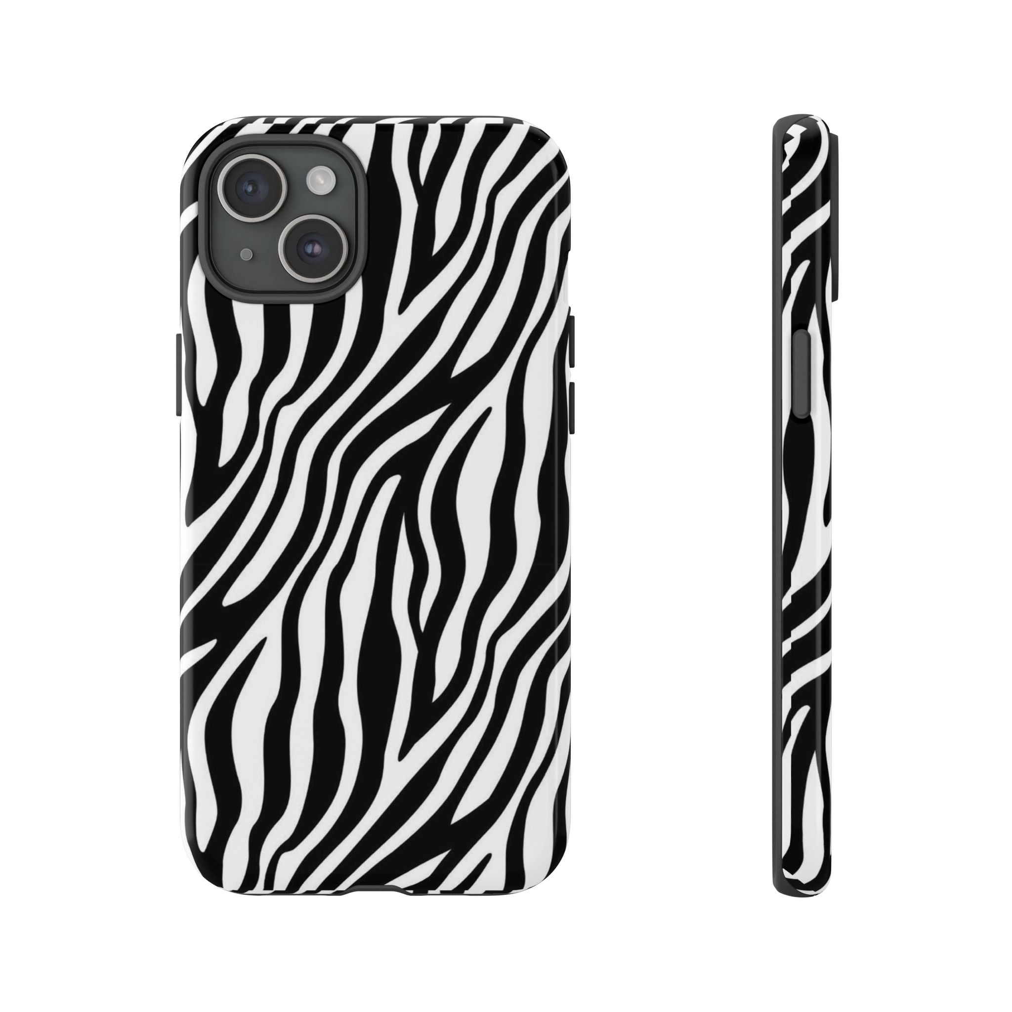 Zebra Print Tough Phone Case — Black & White Animal Stripe Protective Cover