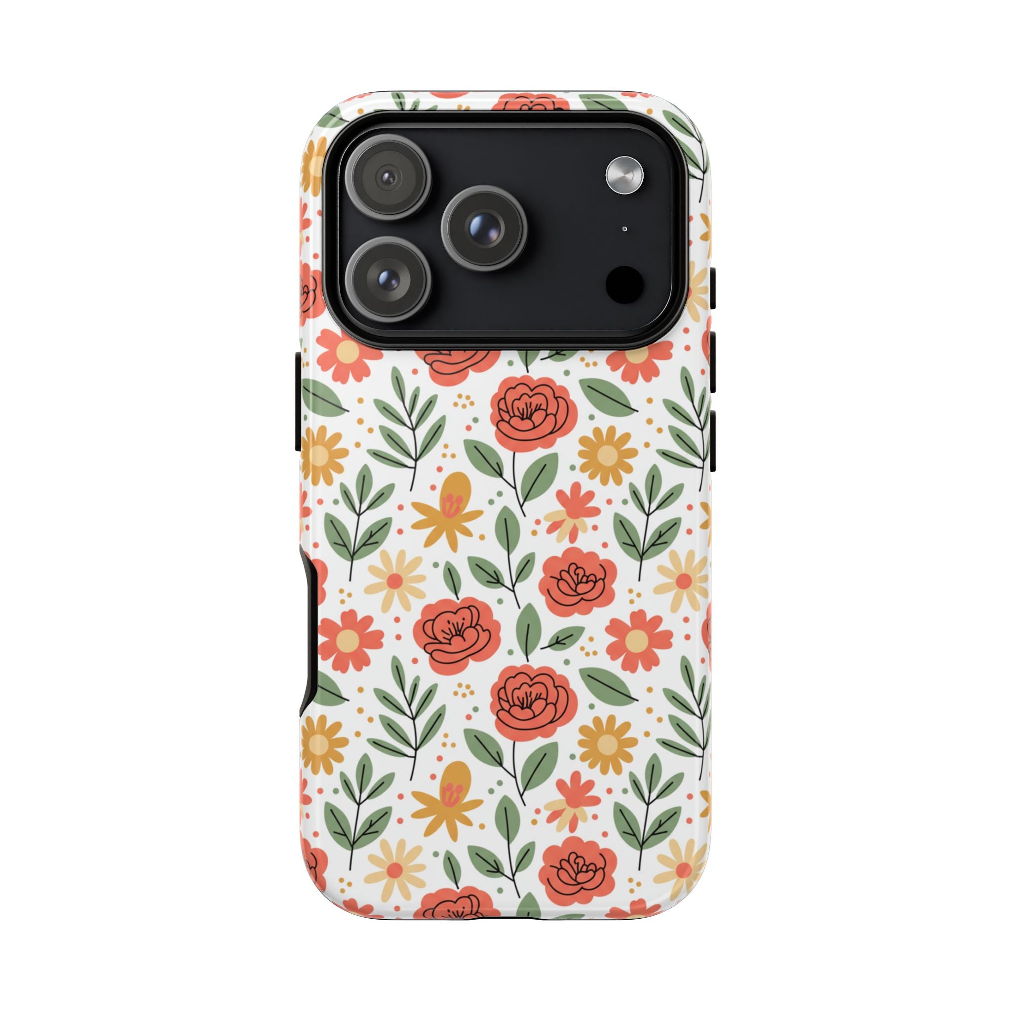 Floral Rose Pattern Tough Phone Case — Durable Garden-Inspired Protection