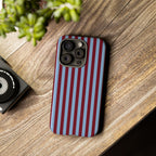 Striped Tough Phone Case — Blue & Burgundy Vertical Stripe Protective Cover