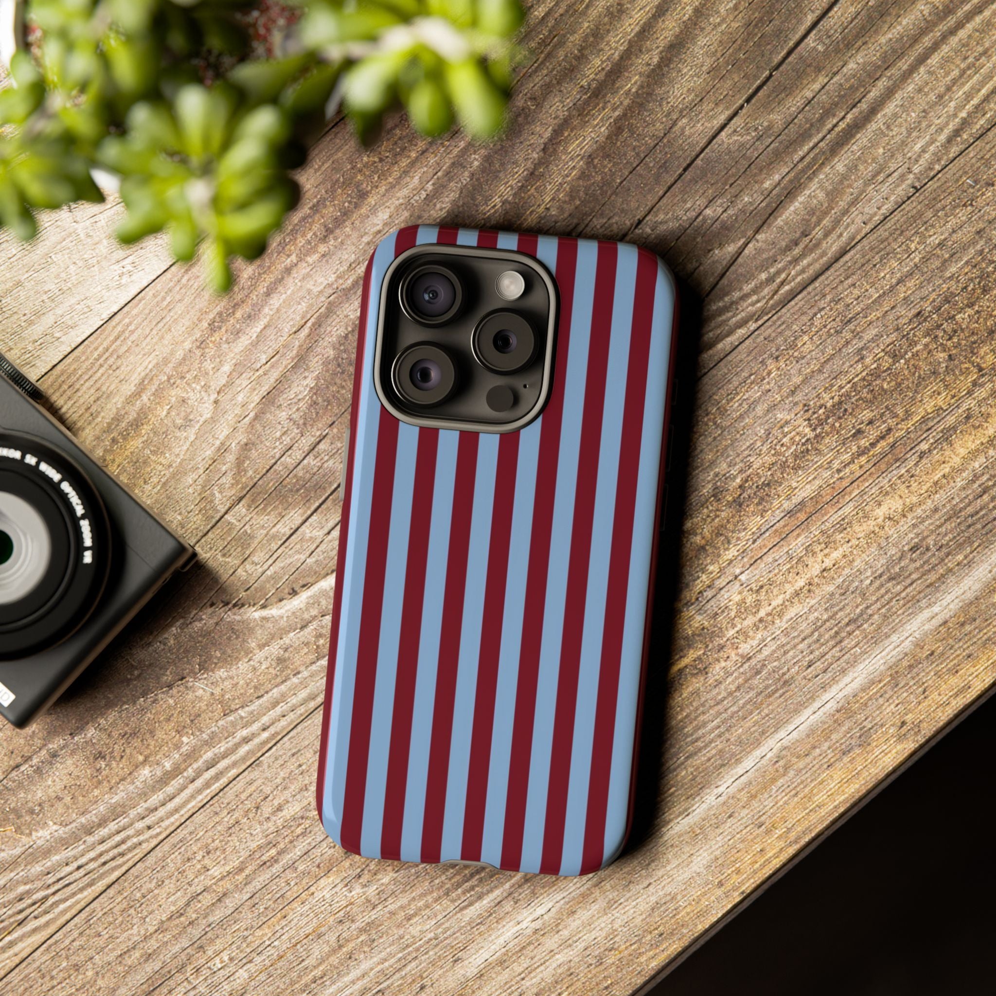 Striped Tough Phone Case — Blue & Burgundy Vertical Stripe Protective Cover