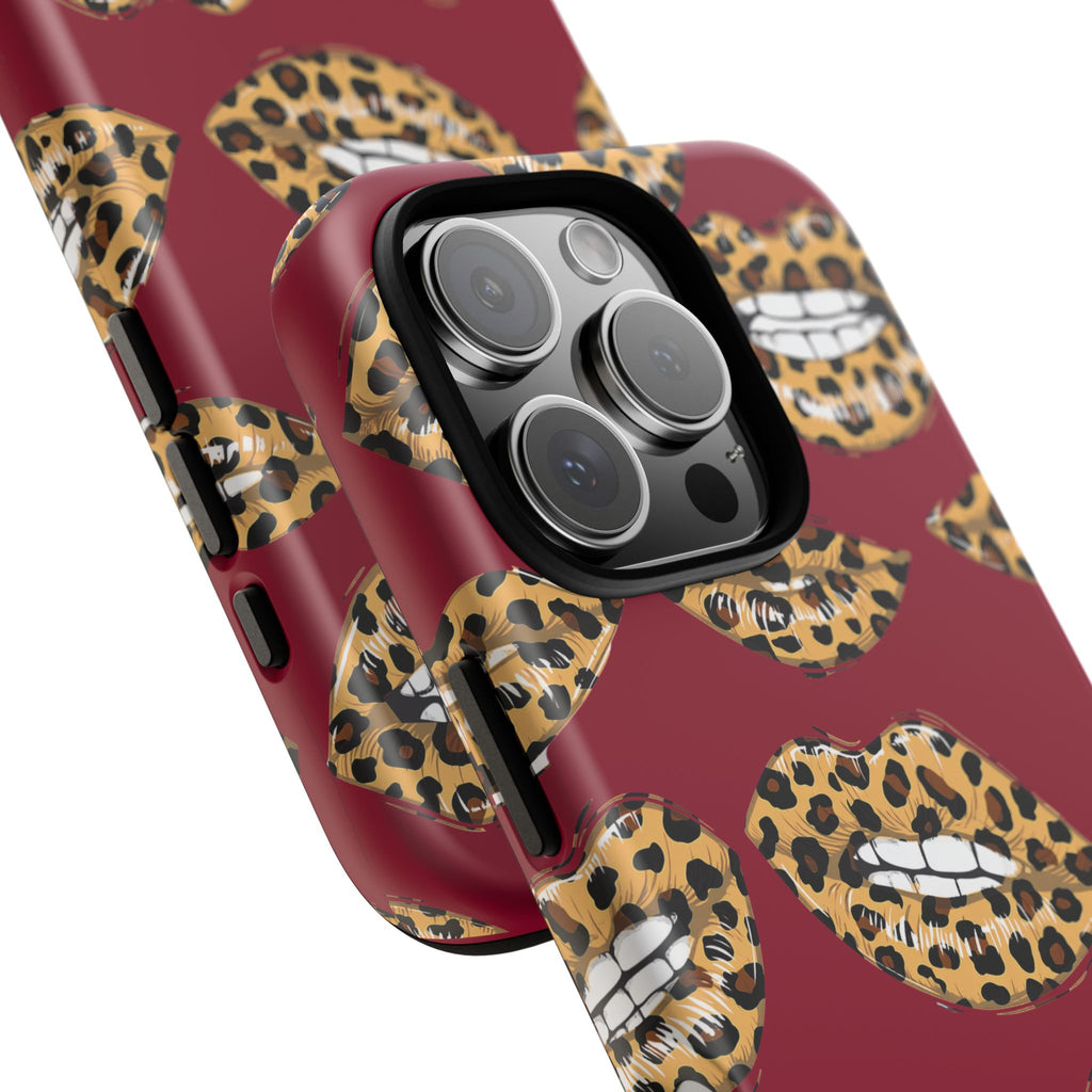 Phone Case — Leopard Lips Pattern on Burgundy