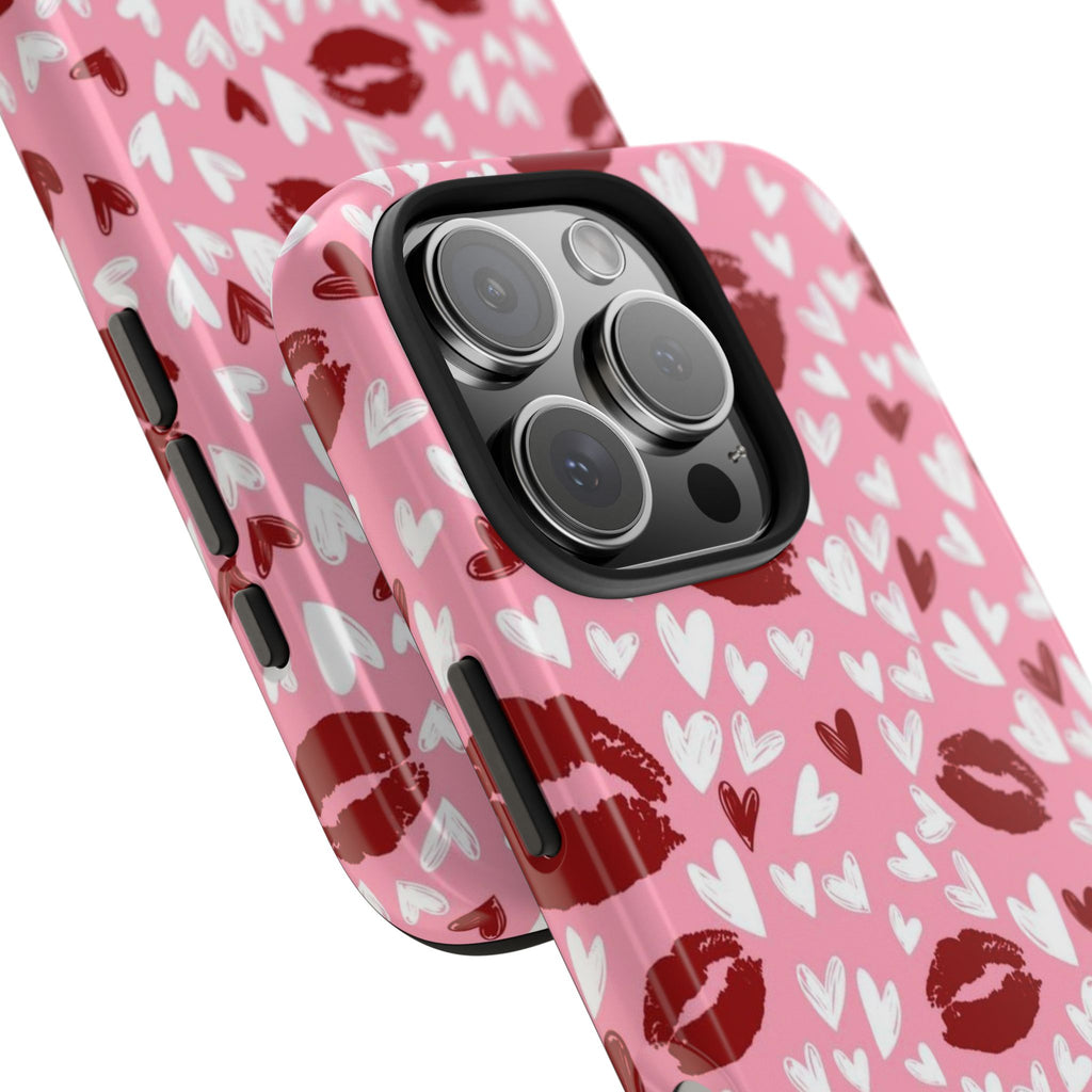 Pink Kiss Hearts Tough Phone Case — Cute Valentine Protective Phone Cover