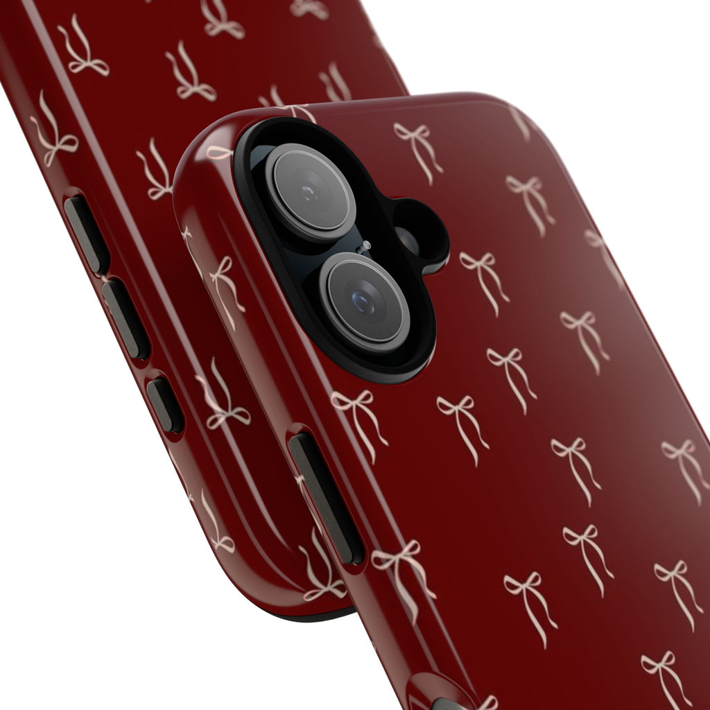 Red Bow Pattern Phone Case — Protective Tough Case with Elegant Holiday Ribbon Design
