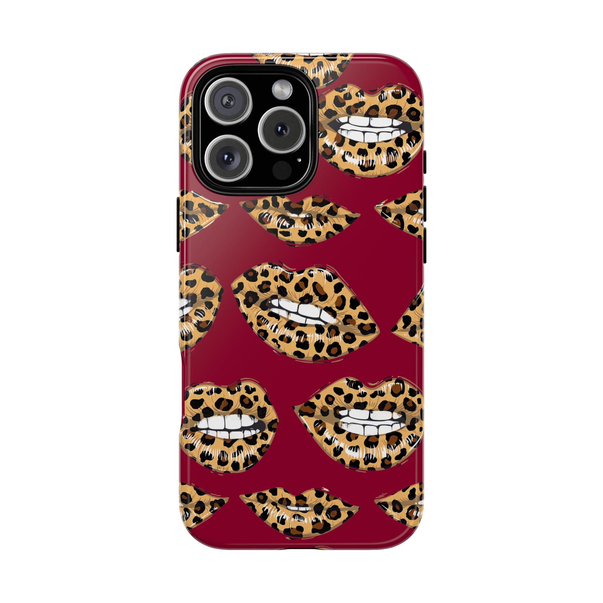 Phone Case — Leopard Lips Pattern on Burgundy