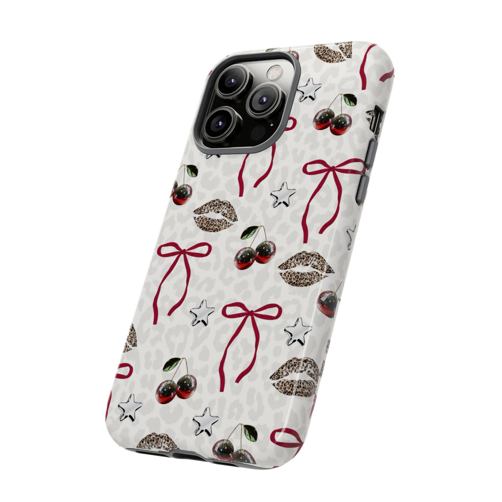 Cherry Bow Phone Case — Retro Cherry & Lips Pattern iPhone Cover